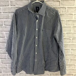 US polo men’s long sleeve plaid shirt wrinkle free 16.5 neck navy blue, white